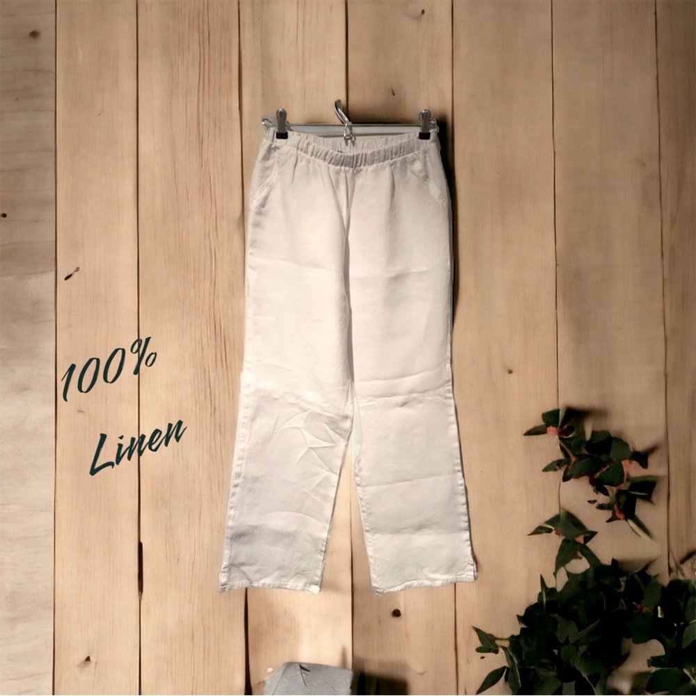 Match Point White Wide Leg, 100% Linen Resort Pants Size Small